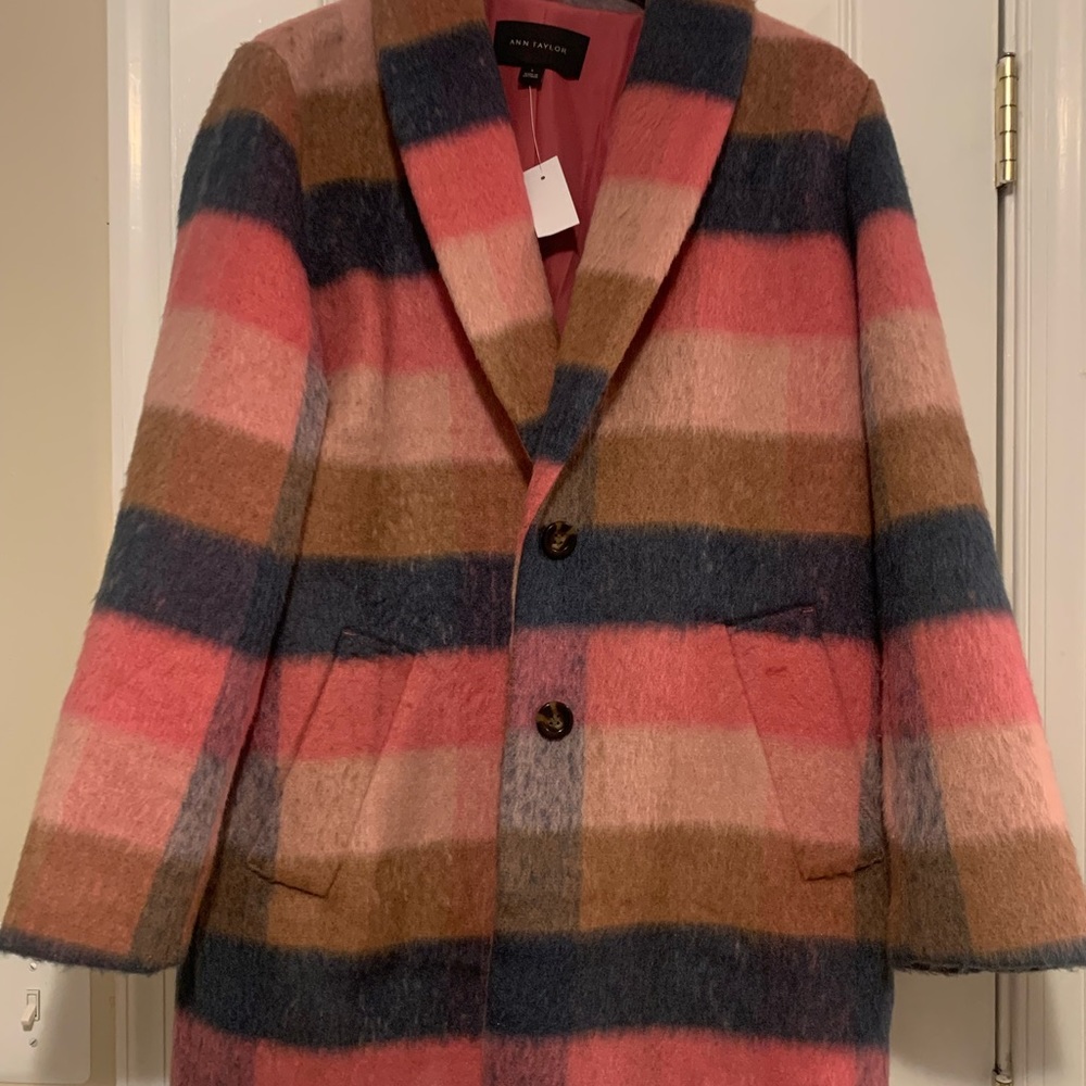 Ann Taylor Checked Boucle Cocoon Coat - Picture 6 of 7